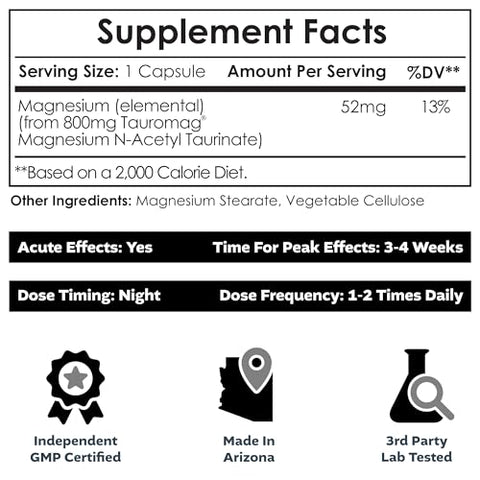 Cápsulas Tauromag | 800mg Magnésio N-Acetil Taurinato | 30 Unidades - Nootropics Depot