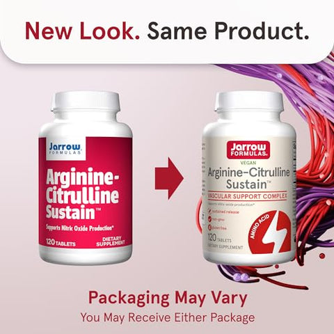 Arginine-Citrulline Sustain: Suplemento Alimentar para Suporte Vascular e Produção de Óxido Nítrico, Saúde Cardiovascular, 120 Comprimidos, Fornecimento de 60 Dias - Jarrow Formulas