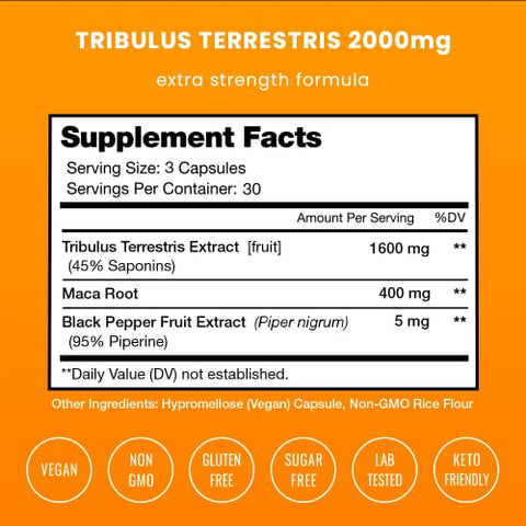 NutraChamps - Tribulus Terrestris para Homens | Suplemento 2000mg para Energia, Vitalidade, Resistência | Marca em Destaque