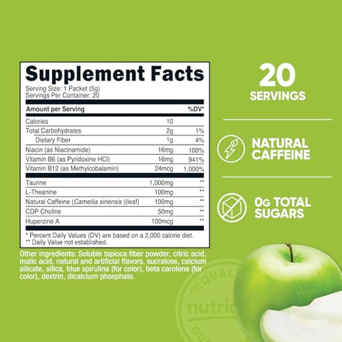 Energy Complex Stickpack (20 Porções) Sabor Maçã Verde – Livre de Glúten e Não-OGM - Nutricost