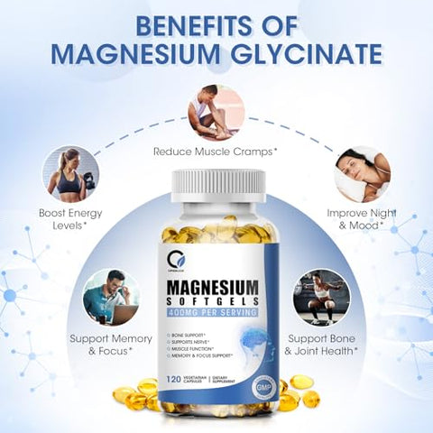 ORGEUOS - Cápsulas de Magnésio Glicinato, Alta Absorção de Magnésio Glicinato 400mg com Vitamina B6