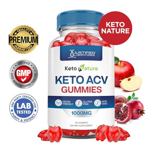 Justified Laboratories - Keto Nature Gummies ACV Avançado 1000MG Fórmula Avançada de Maçã com Vinagre de Maçã Ketonature Gummies Formulados com Romã e Beterraba em Pó B12 Vegano Não GMO 60 Gummys