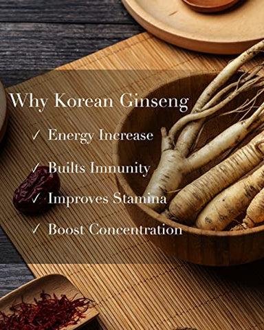 Cápsula de Ginseng Coreano (500 mg*50 Cápsulas, 25 Porções) – 250mg de Pó de Raiz de Panax Coreano Puro 100%%. Ginsenosídeo 10 mg por Porção - ILHWA