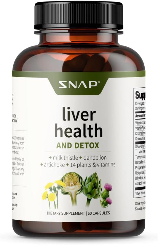 Suplemento Snap Supplements para Suporte à Saúde do Fígado, Limpeza Natural e Desintoxicação do Fígado, 60 Cápsulas