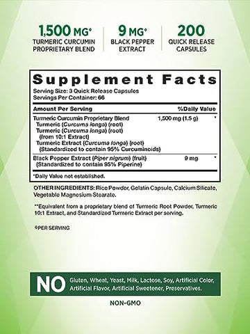 Nature's Truth - Nature’s Truth Complexo de Curcumina de Açafrão-da-terra | 1500mg | 200 Cápsulas | com Extrato de Pimenta Preta | Não-OGM