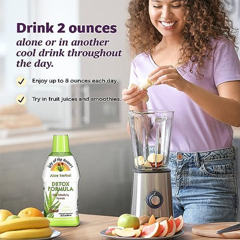 Aloe Vera Herbal Detox Formula – Suco de Aloe Vera com Cardo Mariano, Ulmus Rubra, Bardana, Raiz de Dente-de-Leão e Equinácea para Saúde Intestinal, Suporte Hepático – Marca Lily Of The Desert - Lily Of The Desert