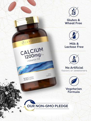 Calcium 1200mg com Vitamina D3 | 300 Cápsulas | Sem GMO, Sem Glúten e Vegetariano - Carlyle