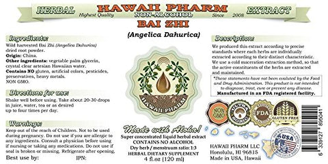 Bai Zhi Extrato Líquido Sem Álcool, Glicerito de Raiz de Angelica Dahurica, Hawaii Pharm Herbal Natural 2×2 oz (60ml)