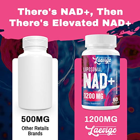 Laevigo - Suplemento Liposomal NAD 1200mg, Ultra Pureza Real, Absorção Aprimorada, Impulsionando NAD, Defesa contra o Envelhecimento, Energia, Reparo Metabólico, Suplemento NAD Ótimo, 60 Softgels