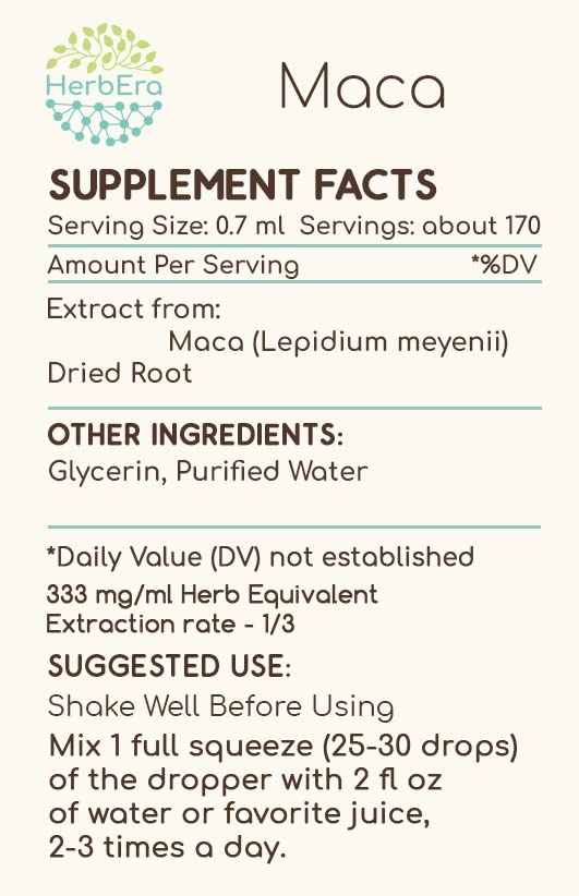 HerbEra - Maca B120 Extrato Herbal Sem Álcool, Tintura Super Concentrada de Maca (Lepidium Meyenii) (120 ml)