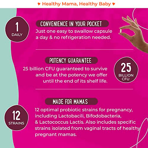 Prenatal Probióticos para Mulheres (30 Cápsulas Veganas de Probióticos) | 25 Bilhões de UFC | Marca Mama Natural - Mama Natural