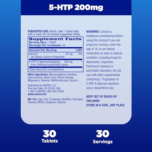5-HTP Time Release – Comprimidos para Promover um Estado de Espírito Calmo e Relaxado, Manter uma Visão Positiva, Estimular a Produção de Serotonina, Livre de Medicamentos, Liberação Controlada, Máximo de Resultados - Natrol