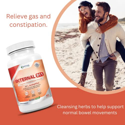 Phytage Labs - Internal 911 – Suplemento Detox para Limpeza do Cólon – Laxante Natural Elimina Toxinas para Melhor Digestão e Pele Radiante – 60 Cápsulas