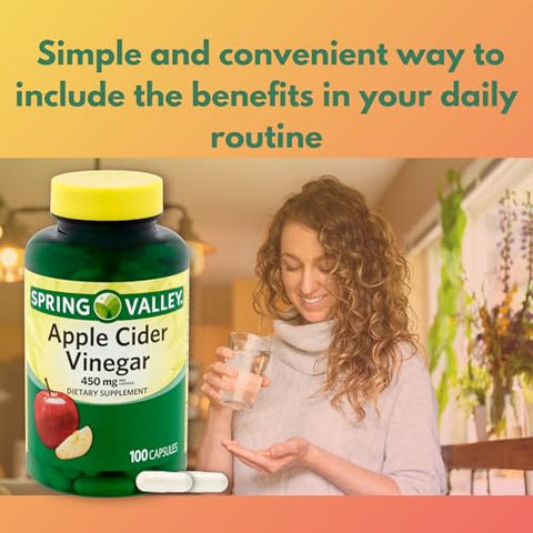 FUSION SHOP STORE Smart choices,meaningful life! - Spring Valley Cápsulas de Vinagre de Maçã – 450 mg 100 un Melhora Digestão Energia e Imunidade (Pacote de 1)