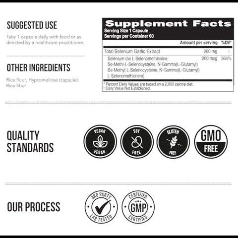 Triquetra Health - Total Selenium – 200 mcg, Selênio à Base de Plantas – Espectro Completo, Contém 4 Formas Orgânicas Essenciais de Selênio, Incluindo Selenometionina – Extraído do Alho – 60 Cápsulas