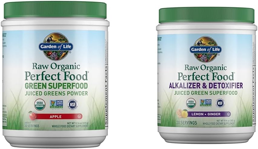 Raw Organic Perfect Food – Pó de Verdes Superfood Juiced – Sabor Maçã – 100g - Garden of Life