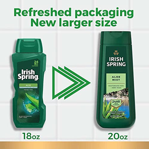 Gel de Banho para Homens, Aloe Vera – 20 fl oz (Pack com 6)  Irish Spring - Irish Spring