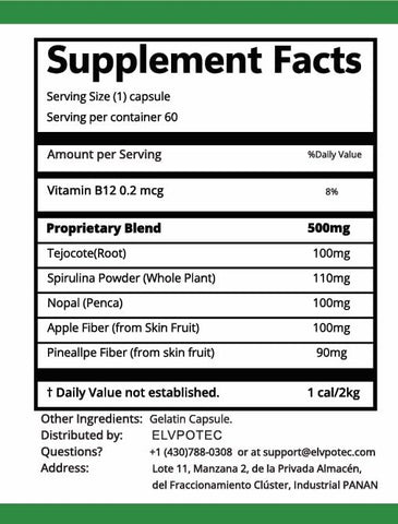 60 Cápsulas Mexicanas – 2 Meses de Fornecimento com Ingredientes 100% Naturais para o Seu Corpo Perfeito | Não-OGM - ELVPOTEC