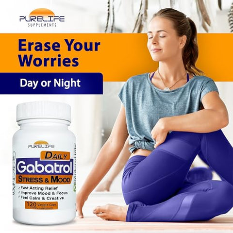 PureLife Supplements - Gabatrol Daily – Suplemento de GABA à base de plantas. Amigo dos vegetarianos e veganos (120 cápsulas vegetais)