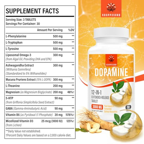 Suplemento Natural de Dopamina – 90 Comprimidos (1 Frasco) - Kroppssund