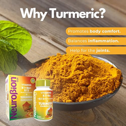 Curcumin 650 mg Herbal Supplement – Antioxidant Support, High Absorption Ultra Potent Turmeric – Multivitamins Complex with B12, 40 Capsules - Neurobion