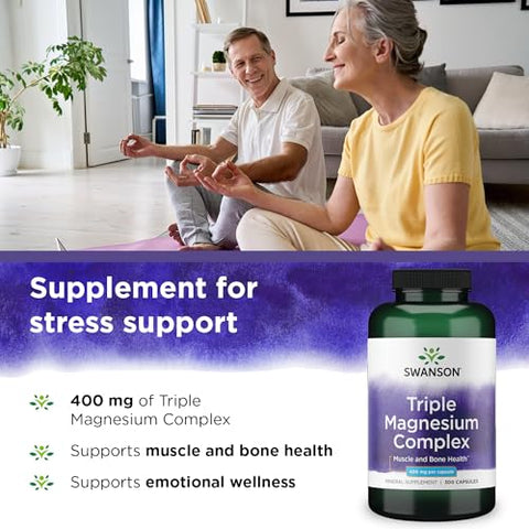 Triple Magnesium Complex – 400mg para Saúde Óssea e Absorção Ótima – Citrato, Óxido e Aspartato – Suplemento Triplo de Magnésio (300 cápsulas) - Swanson