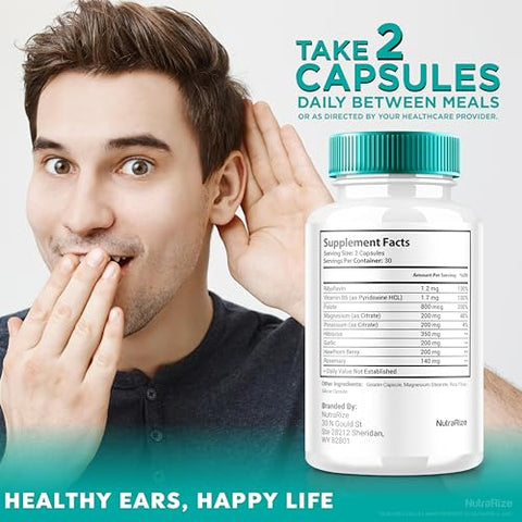 NutraRize - ClearTone Tinnitus – 2 Pacotes de Cápsulas para Audição – Saúde Geral do Ouvido – Suporte Auditivo Oficial – ClearTones Review (120 Cápsulas)