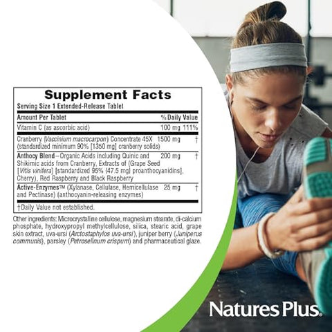 Herbal Actives Ultra Cranberry – Liberação Prolongada 1500 mg, 30 Comprimidos Vegetarianos – Qualidade de Prescrição, Promove Saúde do Trato Urinário – Livre de Glúten - Natures Plus