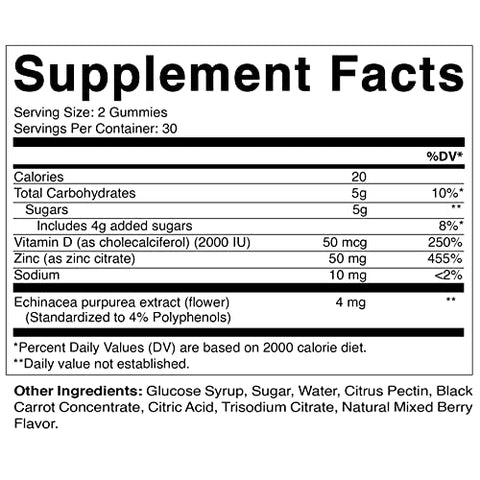 Zinc 50mg Gummies – 2 Pacotes de 60 Gomas Veganas – Livre de Glúten – Suporte Imunológico Saudável para Adultos, Homens, Mulheres - Vitamatic