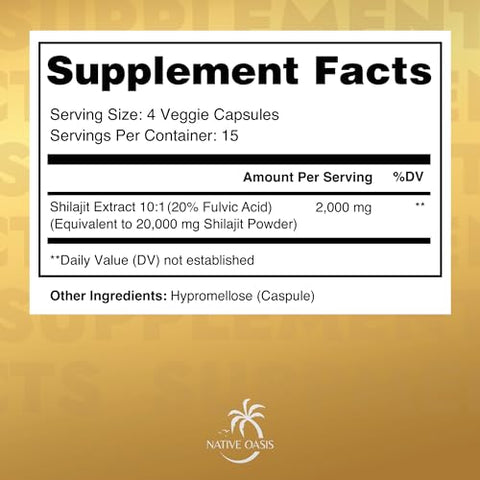 NATIVE OASIS - (2 Frascos) Suplemento de Shilajit para Homens – Aumente sua Vitalidade e Energia | Marca: Shilajit+ | 60g