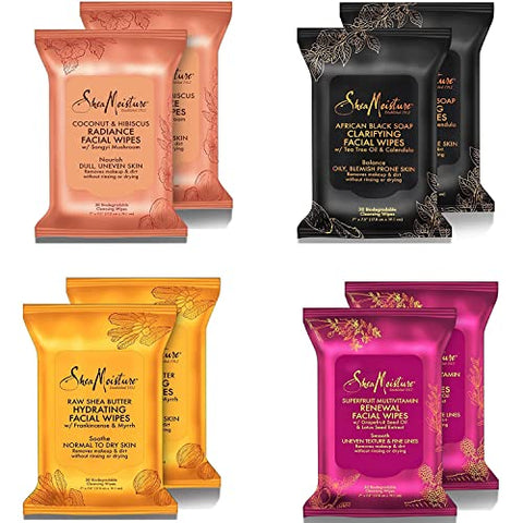 SheaMoisture - Shea Moisture Lenços Demaquilantes para o Rosto, Sabonete Negro Africano, com Óleo de Melaleuca – 100g