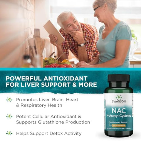 NAC N-Acetyl Cysteine 600 mg – 100 Cápsulas | Antioxidante e Suporte à Saúde Celular (2 Pacotes) - Swanson
