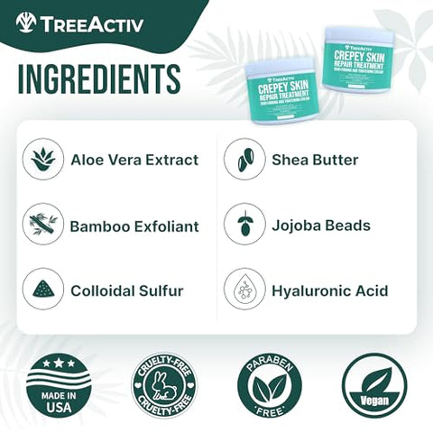 Tratamento Reparador para Pele Enrugada, 2-Pack, Creme Firmador para Rosto e Pescoço, Loção Firmadora e Tonificante com Ácido Hialurônico, Tratamento para Pele Enrugada para Hidratar Pele Seca - TreeActiv