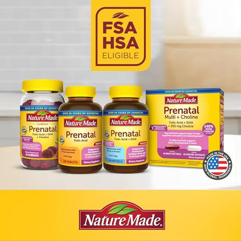 Prenatal com Ácido Fólico DHA, Suplemento Vitamínico e Mineral Pré-Natal para Suporte Nutricional Diário, 90 Softgels, Suprimento de 90 Dias - Nature Made