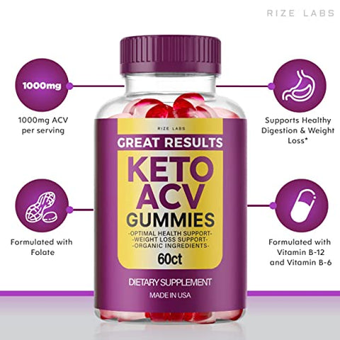 rize labs - (3 Pacotes) Gummies Avançados de Vinagre de Maçã Great Results Keto ACV – 180 Gummies