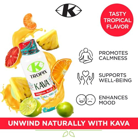 Kava Shot Tropical Blast – Bebida de Kava – Extrato de Raiz de Kava – Substituto de Álcool – 6 Pack - K TROPIX