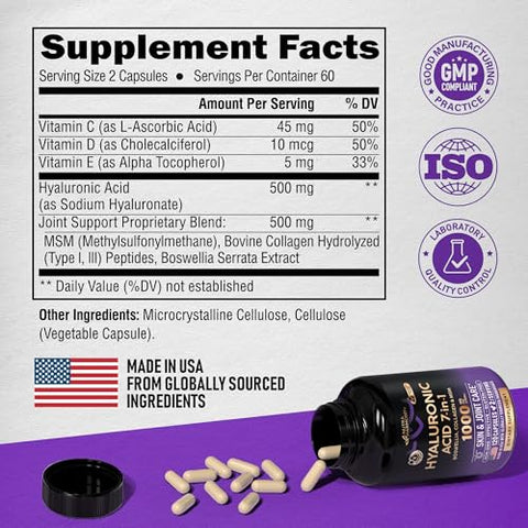 NUTRAHARMONY - Suplemento Ácido Hialurônico 1000 mg – Pele | Marca: Skin | 100% Natural