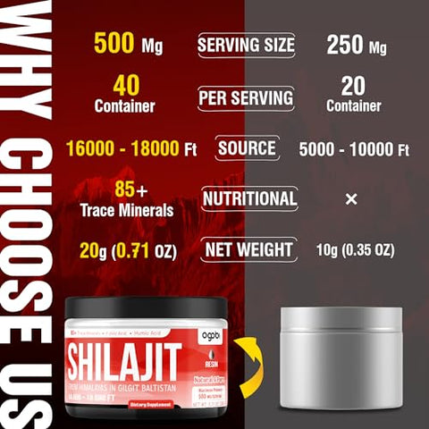 agobi - Shilajit Puro do Himalaia – 2 Pacotes 20g Resina Orgânica com 85 Minerais Traços, Ácido Fúlvico, Ácido Húmico – Suporte à Produção de Energia, Sistema Imunológico