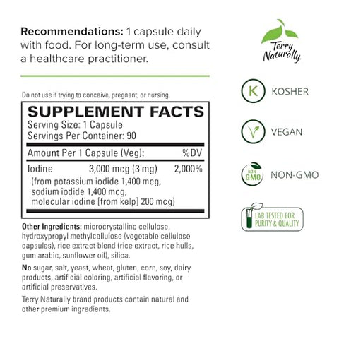 Tri-Iodine 3 mg – 90 Cápsulas – Suporte à Defesa Celular Forte - Terry Naturally