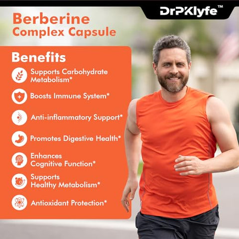 DrPKLyfe - Berberine Complex 11 em 1: Suplemento de Berberina com Canela do Ceilão, Ginseng, Curcumina e Manjericão Sagrado