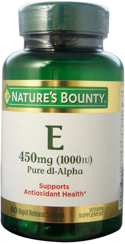 Nature's Bounty - Nature’s Bounty Vitamina E 1000 UI Softgels Pura DL-Alpha 60 Soft Gels (Pacote com 4) – 100% Natural e Potente
