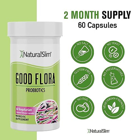 Good Flora – Probióticos para Saúde Digestiva, Flora Intestinal e Suporte Imunológico com Lactobacillus Acidophilus Probiótico | 7 Poderosas Cepas Probióticas | Livre de Glúten - NaturalSlim