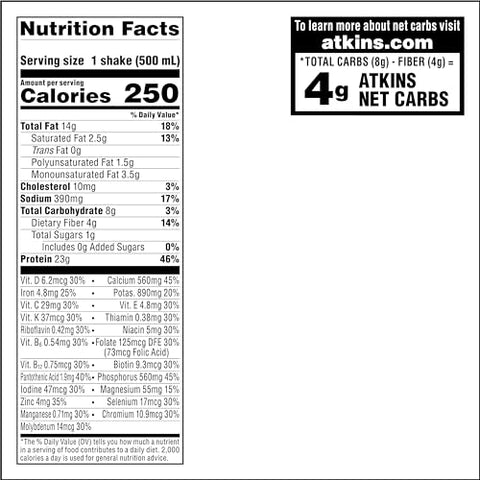 Shake de Proteína Sabor Chocolate Cremoso, 23g Proteína, Baixo Índice Glicêmico, 4g Carboidrato Líquido, 1g Açúcar, Amigo da Dieta Keto, 12 Unidades - Atkins