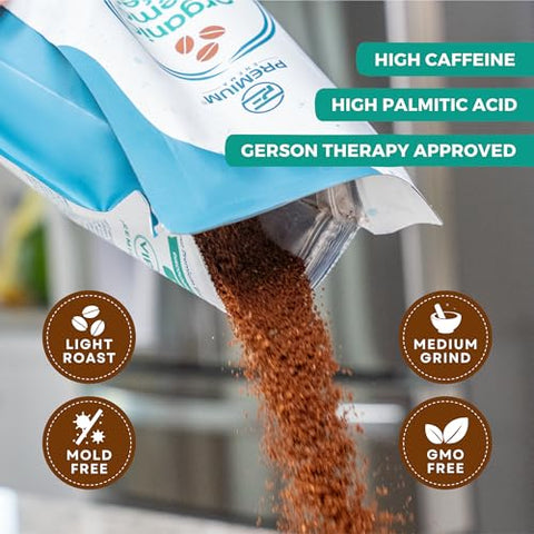 PE Premium Enema - Café Orgânico PE Premium para Enemas (454g) Torra Leve, Moagem Média. Ideal para Limpeza do Fígado, Limpeza do Cólon, Enemas de Café Gerson