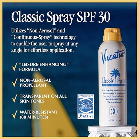 VACATION - Pacote de Protetor Solar em Spray Clássico para Férias, FPS 30, Protetor Solar em Spray de Amplo Espectro, Protetor Solar Vegano em Spray, Spray Corporal com FPS, Protetor Solar em Spray FPS 30, 177 ml