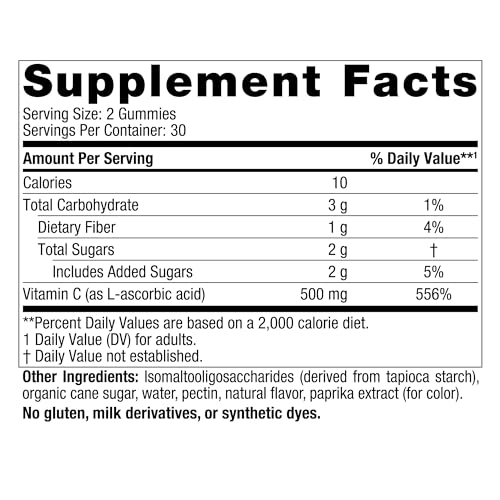 Gummies de Vitamina C Extra Forte – Sabor Tangerina – 60 Gummies – 500 mg Vegan Vitamina C – Gummies de Suporte Imunológico com Baixo Teor de Açúcar – 30 Porções - Nordic Naturals