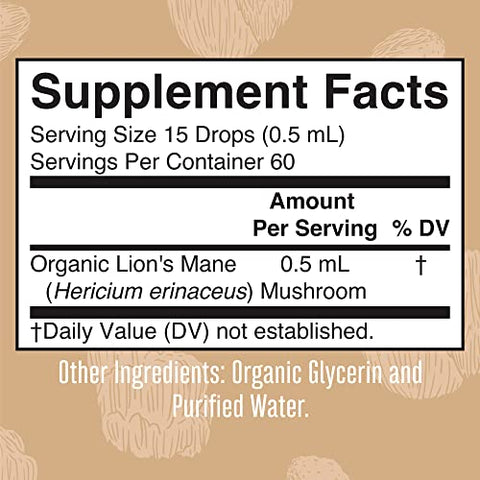 MaryRuth Organics - Suplemento de Cogumelo do Leão | Até 2 Meses de Fornecimento | Extrato de Cogumelo do Leão Orgânico Certificado USDA | Gotas Líquidas Herbais Nervinas | Saúde Cerebral | Não-OGM, Vegano, Livre de Álcool