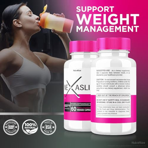 NutraRize - (2 Pacotes) Cápsula Nexaslim, Fórmula Aceleradora de Metabolismo Nexaslim, Suplemento Dietético para Perda de Peso Avançada, Pílulas de Força Máxima 100% Naturais para Reduzir Gordura Abdominal, Nexa