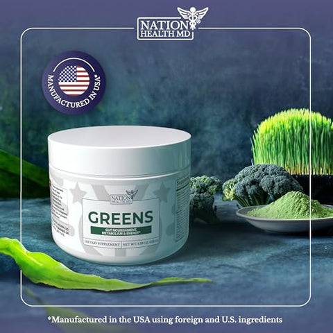 NATION HEALTH MD - Pó Superfood Greens – Suplemento em Pó Verde com Spirulina e Probióticos | Marca: Greens
