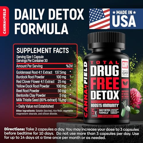 CANNA FIELD - Total Detox e Limpeza do Fígado – Fabricado nos EUA – Detox de 5 Dias – Limpador Natural de Toxinas para Pele, Cabelo, Unhas, Intestino – Suporte e Reparo Mega – Fórmula Natural de Saúde Herbal, Imunidade